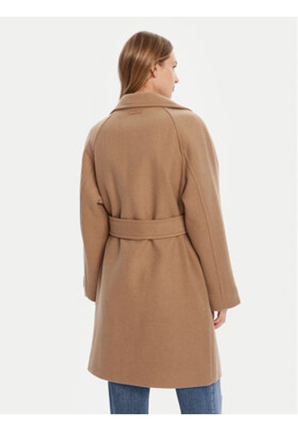 Calvin Klein Płaszcz wełniany LV044D557G Beżowy Regular Fit. Kolor: beżowy. Materiał: wełna