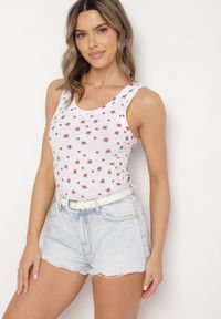 Born2be - Biały Bawełniany Top z Kwiatowym Wzorem Venitte. Okazja: na co dzień. Kolor: biały. Materiał: bawełna. Wzór: kwiaty. Styl: klasyczny, casual #4