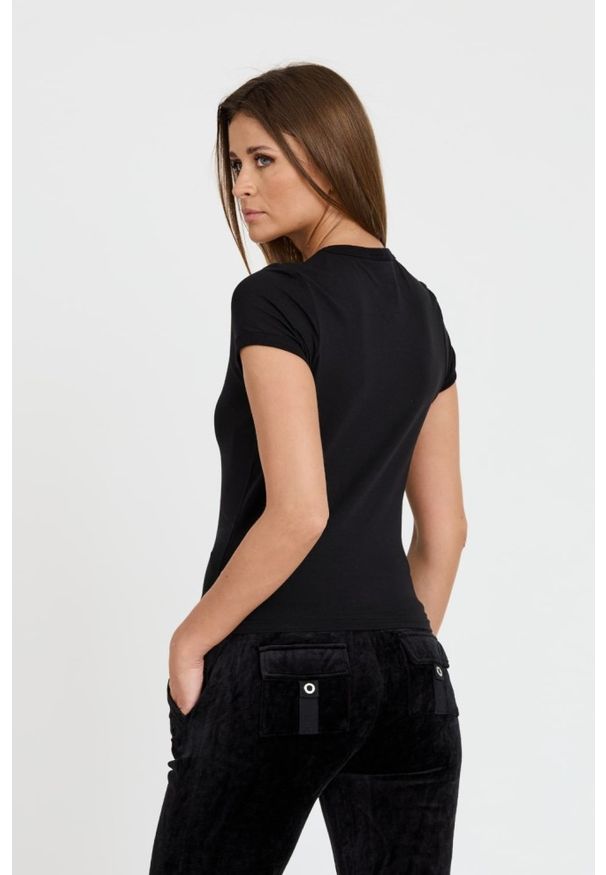Juicy Couture - JUICY COUTURE Czarny t-shirt Heritage Crest Fitted. Kolor: czarny
