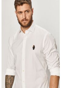 Polo Ralph Lauren - Koszula bawełniana. Typ kołnierza: polo. Kolor: biały. Materiał: bawełna. Długość: długie. Wzór: gładki. Styl: elegancki, klasyczny #5