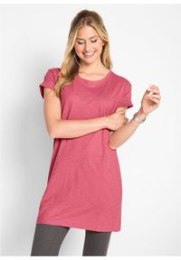bonprix - Długi T-shirt z czystej bawełny. Kolor: różowy. Materiał: bawełna. Długość rękawa: krótki rękaw. Długość: krótkie, długie #1