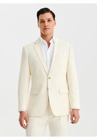 Pako Lorente - PAKO LORENTE - Beżowa marynarka garniturowa z lnem. Kolor: beżowy. Materiał: len. Wzór: gładki. Sezon: wiosna #1