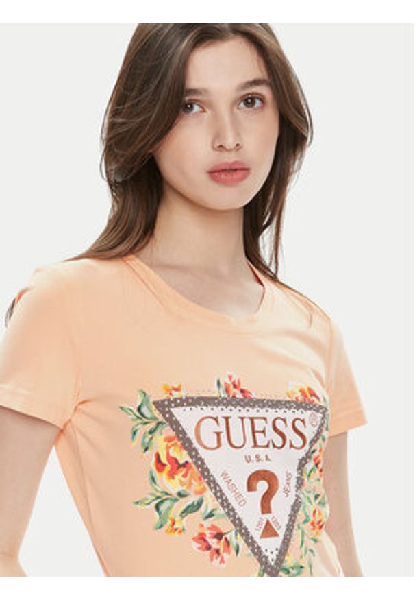 Guess T-Shirt W4GI24 J1314 Pomarańczowy Slim Fit. Kolor: pomarańczowy. Materiał: bawełna