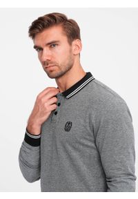 Ombre Clothing - Melanżowy męski longsleeve polo z haftem – czarny melanż V1 OM-POLS-0129 - XXL. Okazja: na co dzień. Typ kołnierza: polo. Kolor: czarny. Materiał: bawełna, dzianina. Długość rękawa: długi rękaw. Długość: długie. Wzór: haft, melanż. Styl: sportowy, casual, klasyczny #4