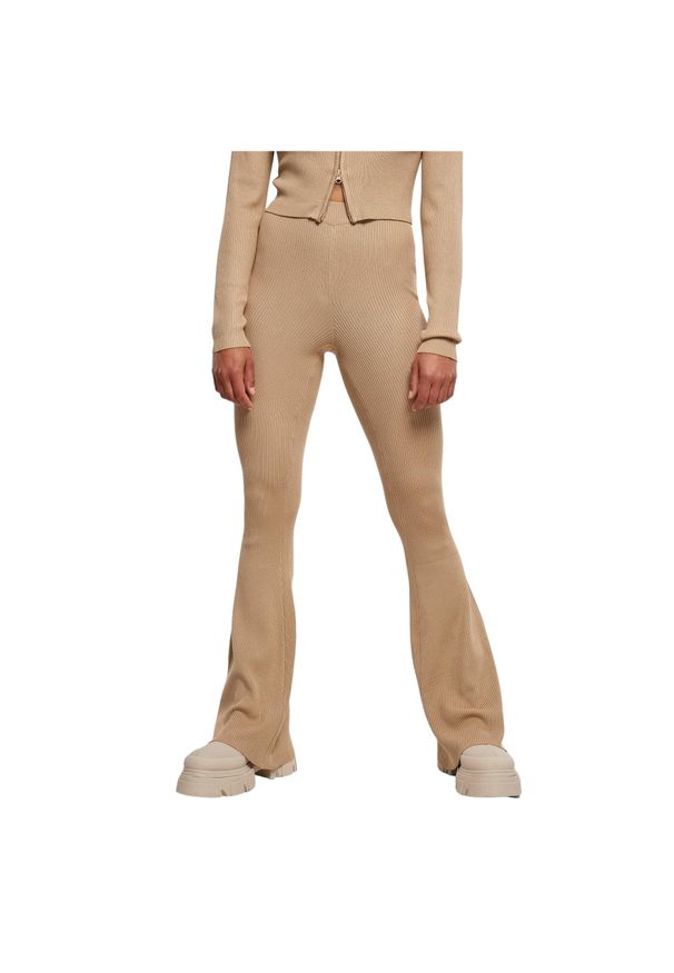 Legging dziana kobieta duże rozmiary Urban Classics Rib Bootcut. Kolor: beżowy