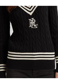 Lauren Ralph Lauren - LAUREN BY RALPH LAUREN - Czarny sweter z haftowanym monogramem. Kolor: czarny. Materiał: bawełna, dzianina. Wzór: haft #2