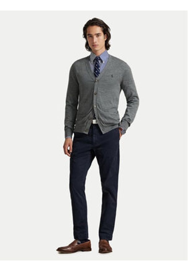 Polo Ralph Lauren Kardigan 710946144004 Szary Slim Fit. Typ kołnierza: polo. Kolor: szary. Materiał: wełna