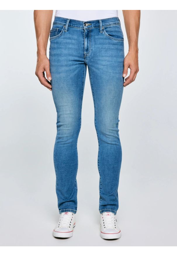 Big-Star - Jeansy męskie skinny niebieskie Jeffray 266. Okazja: na co dzień. Stan: obniżony. Kolor: niebieski. Długość: krótkie. Styl: casual