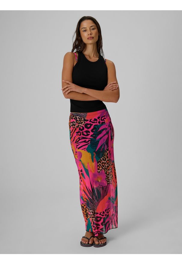 4f - 4F Spódnica maxi damska - multikolor XS. Okazja: na plażę. Kolor: wielokolorowy. Materiał: materiał, dzianina. Wzór: nadruk. Sezon: lato. Styl: wakacyjny, sportowy