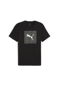 Puma - Męska koszulka o kwadratowym kroju z grafiką PUMA Black. Kolor: czarny. Sport: fitness
