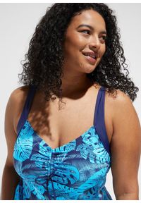 bonprix - Tankini (2 części) z marszczeniem. Kolor: czarny. Długość rękawa: na ramiączkach. Wzór: nadruk