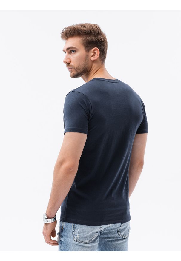 Ombre Clothing - T-shirt męski z nadrukiem S1434 V-7B - granatowy - XXL. Kolor: niebieski. Materiał: bawełna. Wzór: nadruk. Styl: klasyczny
