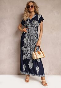 Renee - Granatowa Sukienka Maxi w Etniczny Wzór Josanie. Kolor: niebieski. Styl: wakacyjny, boho. Długość: maxi #4