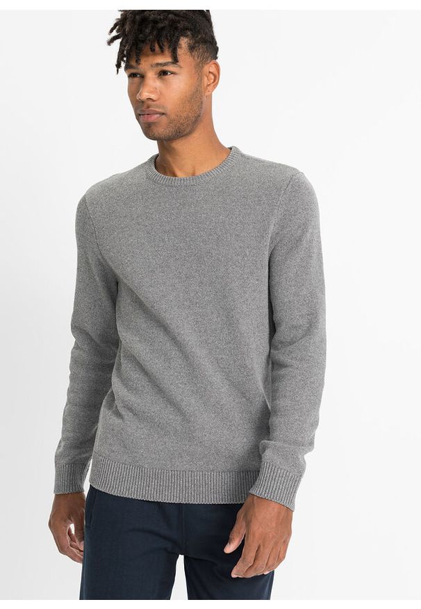 bonprix - Cienki sweter z bawełny z recyklingu. Kolor: szary. Materiał: bawełna. Wzór: aplikacja