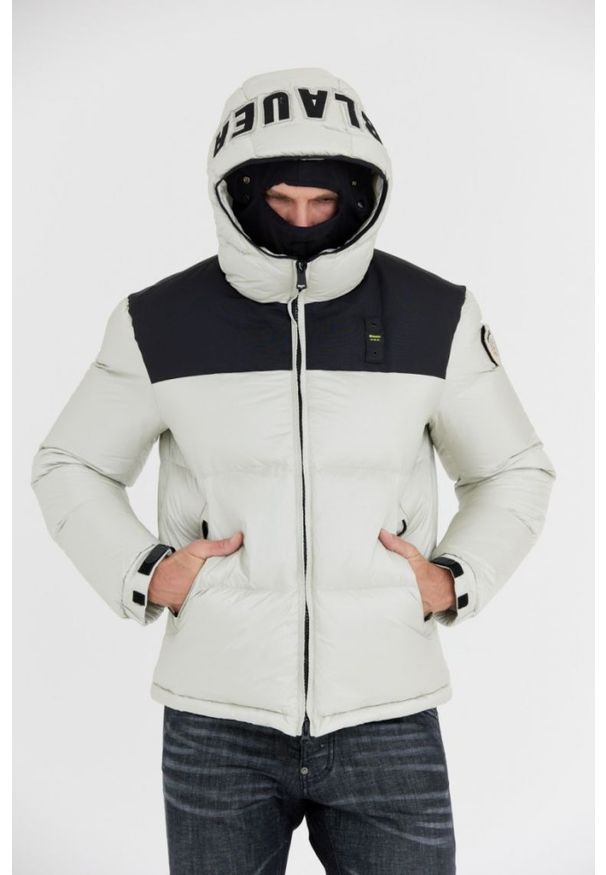Blauer USA - BLAUER Szara kurtka męska Cooper z logo na kapturze, Rozmiar XL. Kolor: szary
