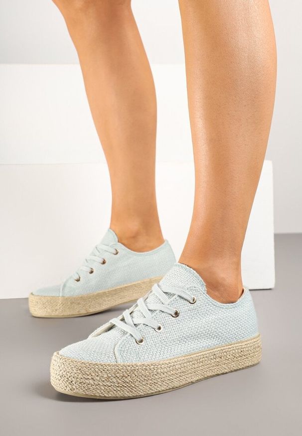 Born2be - Jasnozielone Trampki z Ozdobną Plecionką Filarra. Okazja: na co dzień. Kolor: zielony. Materiał: jeans. Styl: casual