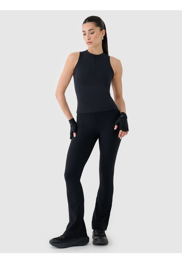 4f - 4F Crop-top slim damski - czarny L. Kolor: czarny. Materiał: elastan, włókno, dzianina, materiał, syntetyk. Długość rękawa: bez rękawów. Wzór: ze splotem, gładki, jednolity