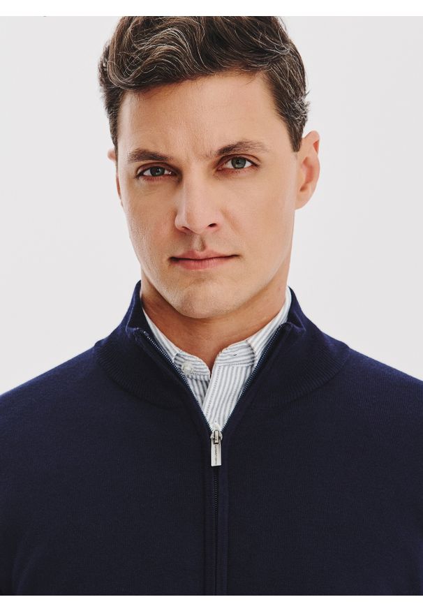 Pako Lorente - PAKO LORENTE - Granatowy rozpinany sweter męski. Okazja: na co dzień. Kolor: szary, beżowy, niebieski. Materiał: poliamid, wiskoza. Wzór: gładki. Sezon: jesień. Styl: casual