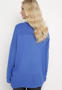 Born2be - Niebieski Sweter w Kotki Ozdobiony Wiązaniem Przy Szyi i Cyrkoniami Damouni. Kolor: niebieski. Wzór: aplikacja. Sezon: jesień, zima #4