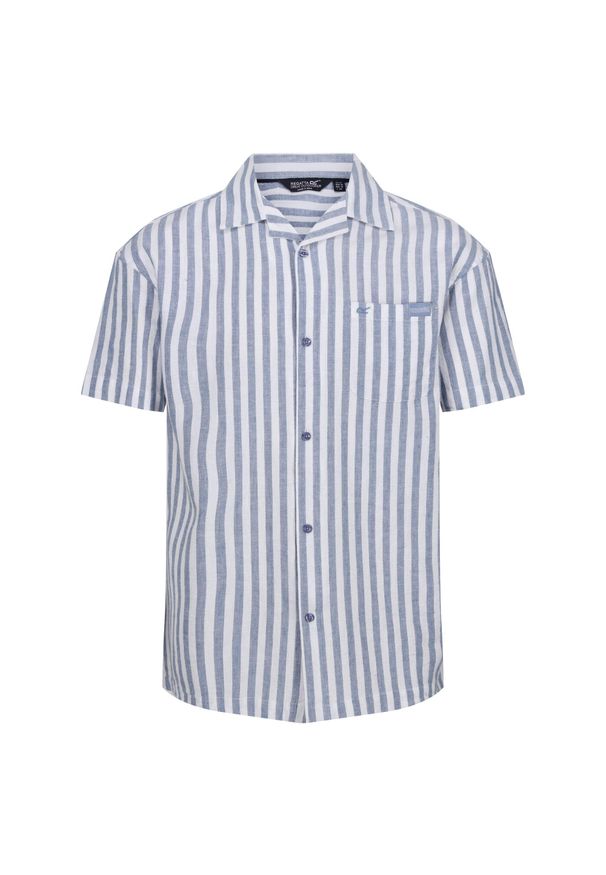 Regatta - Męska Koszulka Z Krótkim Rękawem Shorebay II Stripe. Kolor: niebieski, biały, wielokolorowy. Długość rękawa: krótki rękaw. Długość: krótkie. Sport: turystyka piesza