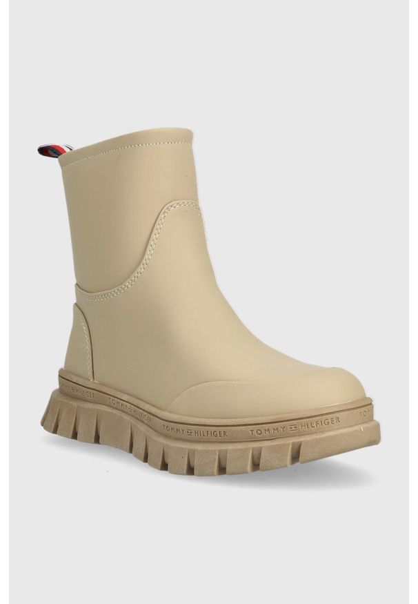 TOMMY HILFIGER - Tommy Hilfiger botki dziecięce kolor beżowy. Nosek buta: okrągły. Kolor: beżowy. Materiał: guma