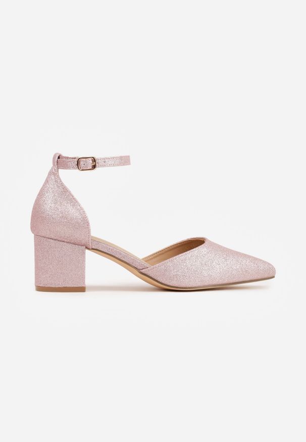 Born2be - Szampańskie Brokatowe Czółenka VICES na Obcasie z Wkładką ze Skóry Naturalnej Corata. Nosek buta: szpiczasty. Zapięcie: sprzączka. Kolor: złoty. Materiał: skóra. Wzór: aplikacja. Sezon: lato. Obcas: na obcasie. Wysokość obcasa: średni