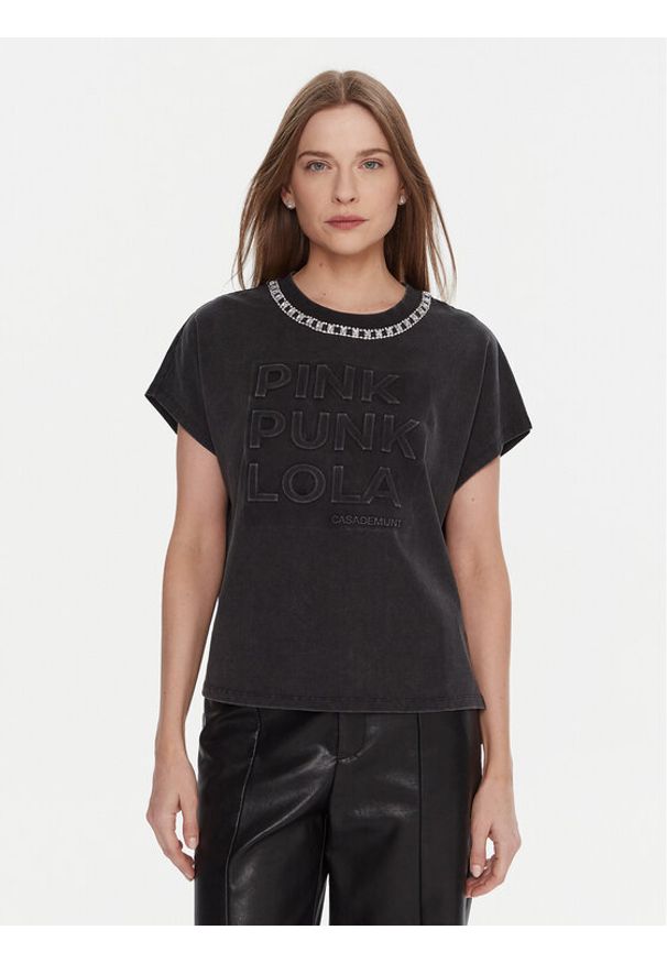 LOLA CASADEMUNT T-Shirt LF2515030 Szary Loose Fit. Kolor: szary. Materiał: syntetyk