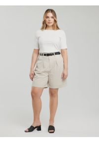 Big-Star - Szorty damskie luźne z dodatkiem lnu beżowe Maryliani 800. Okazja: na co dzień. Stan: podwyższony. Kolor: beżowy. Materiał: len. Sezon: lato. Styl: elegancki, casual, klasyczny #8