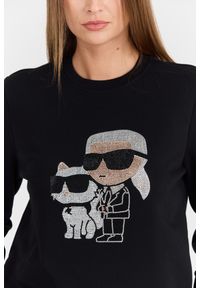 Karl Lagerfeld - KARL LAGERFELD Czarna damska bluza z cyrkoniami Ikonik 2.0, Rozmiar XS. Kolor: czarny. Materiał: materiał. Wzór: aplikacja. Styl: elegancki #5