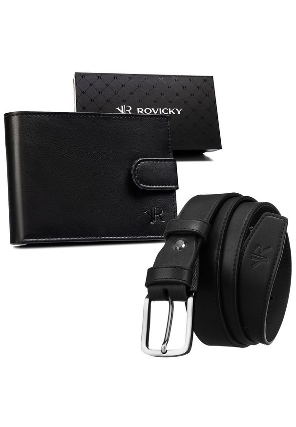 ROVICKY - Zestaw prezentowy Rovicky R-N003L-120-PU03 czarny. Kolor: czarny. Materiał: skóra ekologiczna, jeans