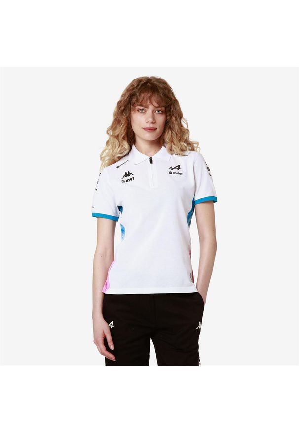 Kappa - Damska koszulka polo Alpine F1 Adrew 2024. Typ kołnierza: polo. Kolor: wielokolorowy, biały, różowy