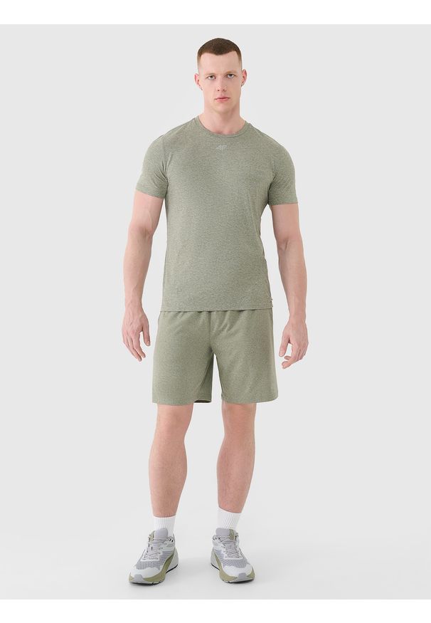4f - 4F Spodenki treningowe szybkoschnące męskie - khaki XL. Kolor: oliwkowy, brązowy, wielokolorowy. Materiał: dzianina, włókno, syntetyk, materiał, elastan. Długość: krótkie. Wzór: gładki, ze splotem, jednolity. Sport: fitness