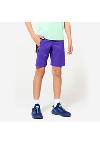 Decathlon - Spodenki sportowe dla dzieci Domyos. Kolor: zielony, czarny, wielokolorowy, fioletowy. Materiał: poliester, materiał. Styl: sportowy. Sport: fitness