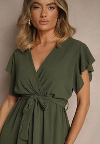 Renee - Ciemnozielona Sukienka o Rozkloszowanym Kroju z Paskiem i Falbanką Nativese. Okazja: na spacer, na co dzień. Kolor: zielony. Typ sukienki: proste. Styl: elegancki, casual #5