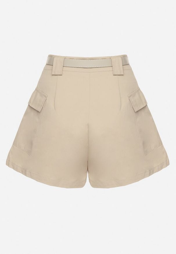 Born2be - Beżowe Szorty z Wysokim Stanem i Kieszeniami w Stylu Cargo Arniti. Okazja: na co dzień. Stan: podwyższony. Kolor: beżowy. Styl: klasyczny, elegancki, casual