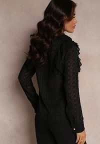 Renee - Czarna Metaliczna Koszula na Guziki z Falbanką Ettawel. Kolor: czarny. Materiał: jeans, materiał. Styl: klasyczny #4