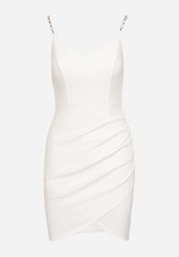 Born2be - Biała Sukienka Mini na Ozdobnych Ramiączkach z Asymetrycznym Dołem Maffah. Okazja: na randkę, na ślub cywilny, na wesele. Kolor: biały. Długość rękawa: na ramiączkach. Typ sukienki: asymetryczne. Długość: mini #3