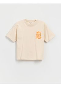 Reserved - T-shirt z nadrukiem - kremowy. Kolor: kremowy. Materiał: bawełna, dzianina. Wzór: nadruk
