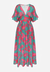 Renee - Zielona Rozkloszowana Sukienka Maxi z Wycięciami Aleri. Kolor: zielony. Długość: maxi #6