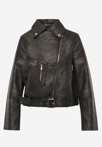 Renee - Ciemnoszara Kurtka o Kroju Ramoneski z Paskiem ze Sprzączką i Kieszeniami Milvila. Okazja: na co dzień. Kolor: szary. Materiał: jeans. Styl: rockowy, casual, klasyczny, elegancki #7