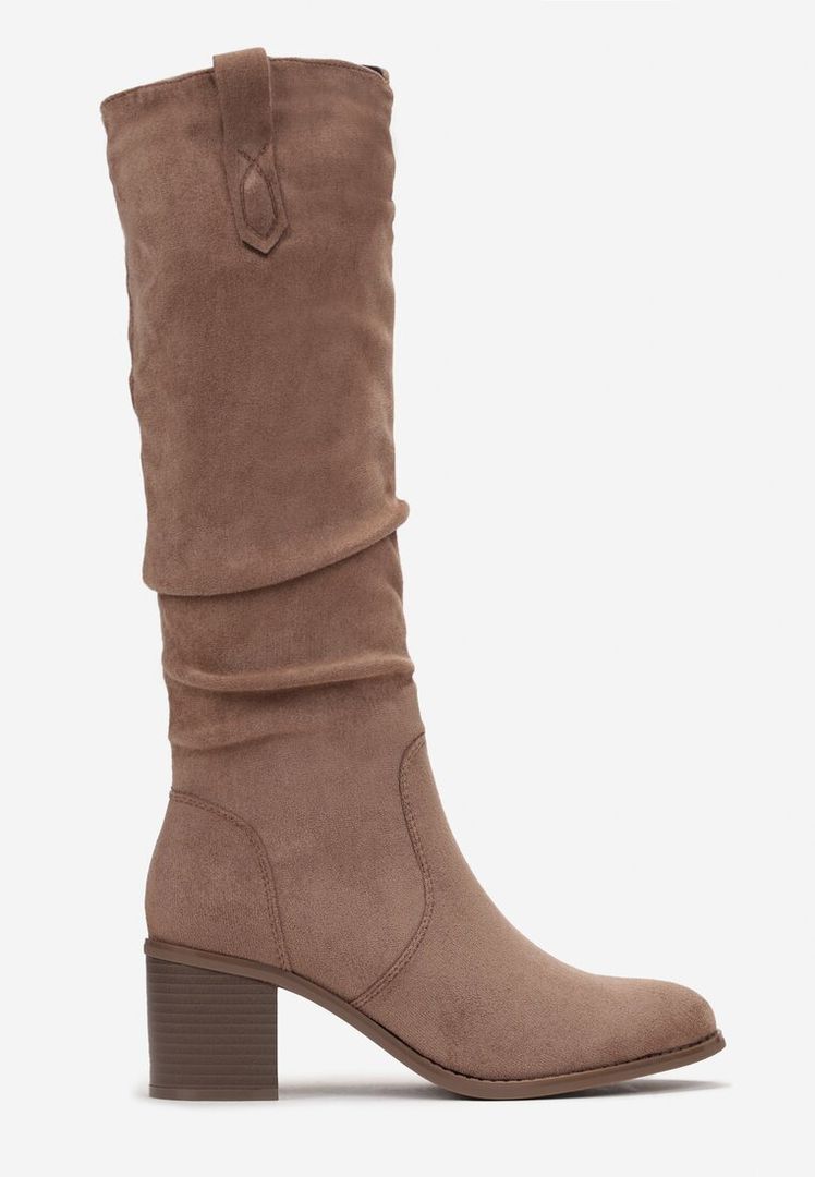 ご予約品です新品Rene❁Early Summer Collection Beżowe kozaki Renee na słupku, z cholewką przed kolano