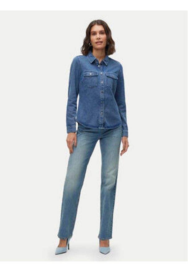 Vero Moda Koszula jeansowa Jennie 10313726 Granatowy Regular Fit. Kolor: niebieski. Materiał: bawełna