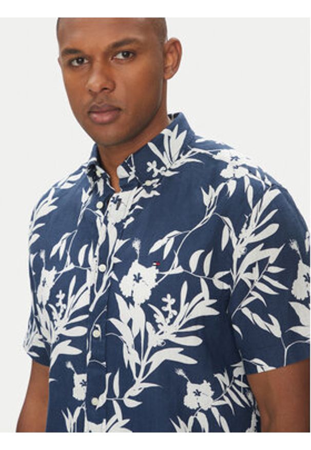 TOMMY HILFIGER - Tommy Hilfiger Koszula Tropical MW0MW38586 Granatowy Regular Fit. Kolor: niebieski. Materiał: len