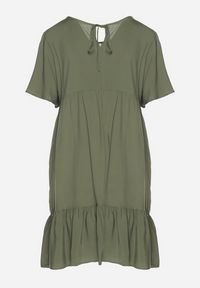 Born2be - Ciemnozielona Sukienka z Bawełny o Rozkloszowanym Kroju z Wiązaniem przy Dekolcie Mepilea. Okazja: na co dzień. Kolor: zielony. Materiał: bawełna. Długość rękawa: krótki rękaw. Sezon: wiosna, lato. Typ sukienki: rozkloszowane. Styl: elegancki, casual, klasyczny #5
