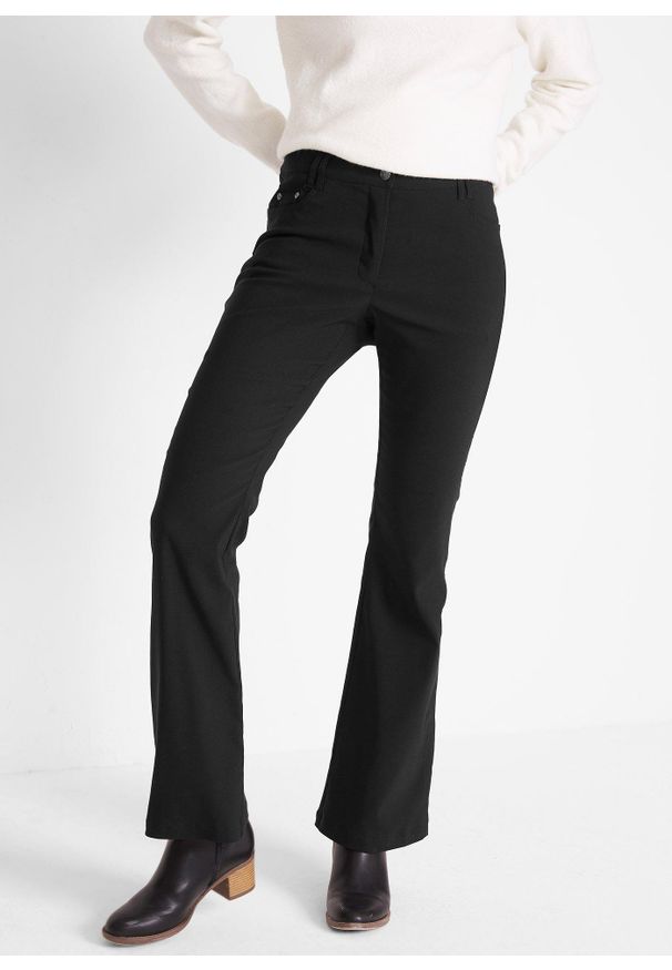bonprix - Spodnie ze stretchem z domieszką wiskozy. Kolor: czarny. Materiał: wiskoza, skóra