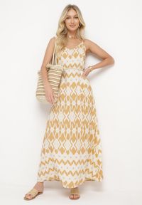 Born2be - Beżowa Wiskozowa Sukienka na Regulowanych Ramiączkach o Geometrycznym Wzorze Vididia. Okazja: na co dzień, na plażę. Kolor: beżowy. Materiał: wiskoza. Długość rękawa: na ramiączkach. Wzór: geometria. Styl: klasyczny, casual, wakacyjny #4