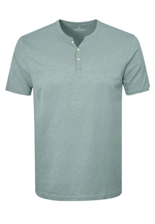 T-Shirt, Dekolt na Guziki -Pako Jeans- Lekki Melanż - Miętowa. Okazja: na co dzień. Kolor: miętowy. Materiał: bawełna. Wzór: melanż. Styl: casual