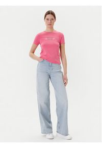 Guess Jeans T-Shirt W4YI03 J1314 Różowy Slim Fit. Kolor: różowy. Materiał: bawełna