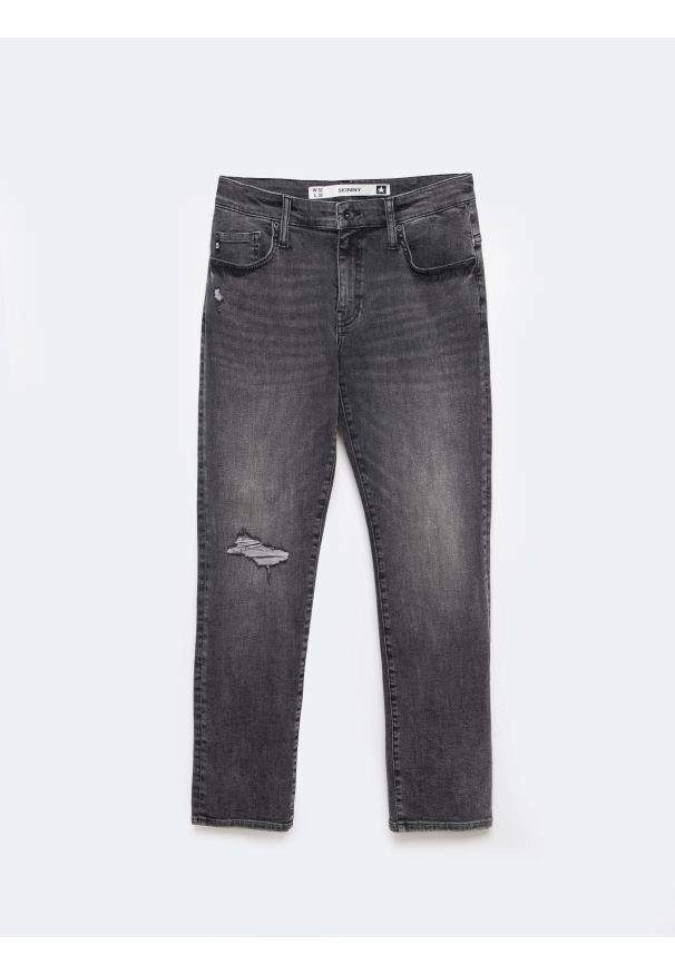 Big-Star - Jeansy męskie skinny z przetarciami 7/8 szare Jeffray Cropped 898. Okazja: na co dzień. Stan: obniżony. Kolor: szary. Styl: rockowy, casual