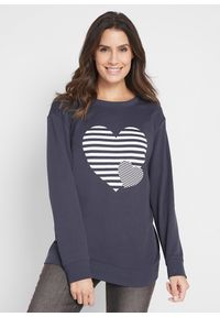 bonprix - Shirt bawełniany z długim rękawem i nadrukiem. Kolor: niebieski. Materiał: bawełna. Długość rękawa: długi rękaw. Długość: długie. Wzór: nadruk #1